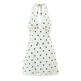 LIZAKOSHT  -  Dot Print Lace Mini Dress For Women Summer Deep V Neck Sleeveless Halter Dresses Party Club Sexy Backless Short Dress